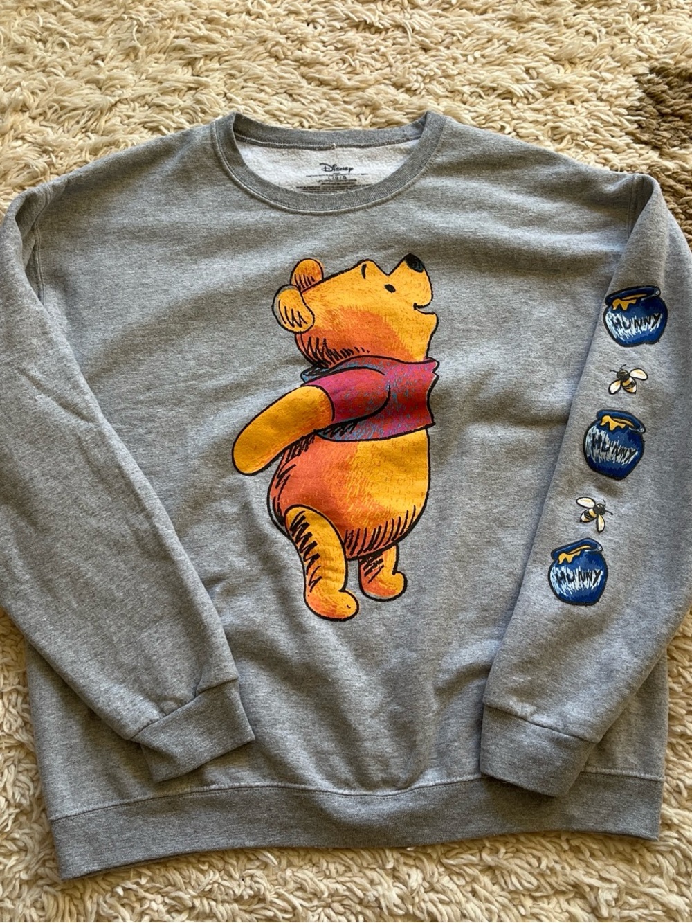 Disney Winnie the Pooh Crewneck Sweatshirt Gray Hunny Pots Size L